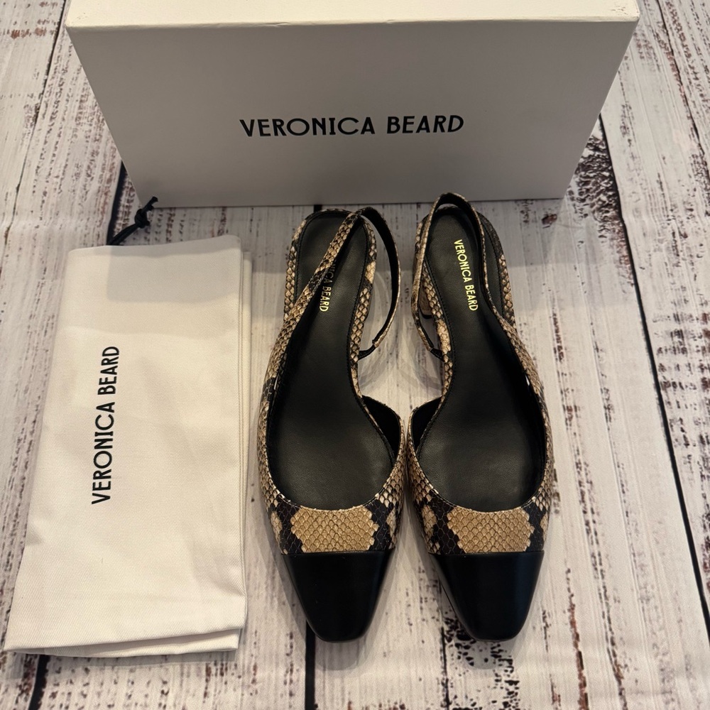 Veronica Beard Black and Tan Snake Print Heels